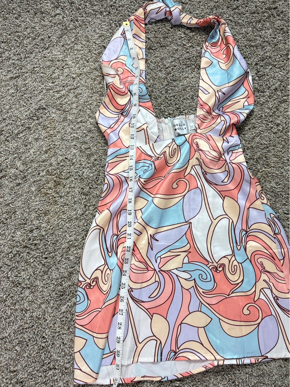 Hello Molly Pastel Orange & Blue Halter Mini Dress with Front Cutout - Picture 4 of 7